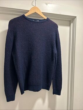 Vintage Yves Saint Laurent Navy Blue on Red Bouclé Wool Crewneck Sweater